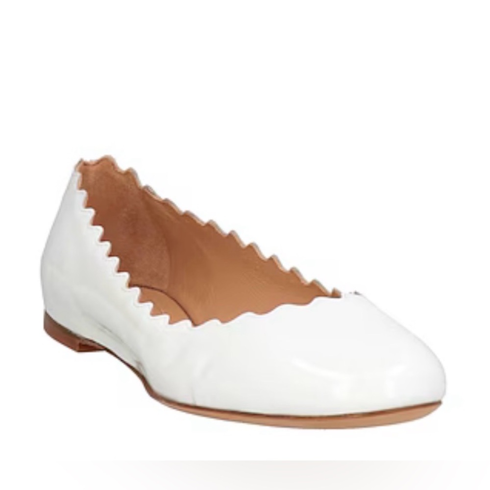 Chloe White Scalloped Leather Ballet Flats